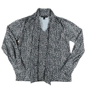 Banana Republic XS Navy White Abstract Print Crepe Tie Neck Long Sleeve Blouse